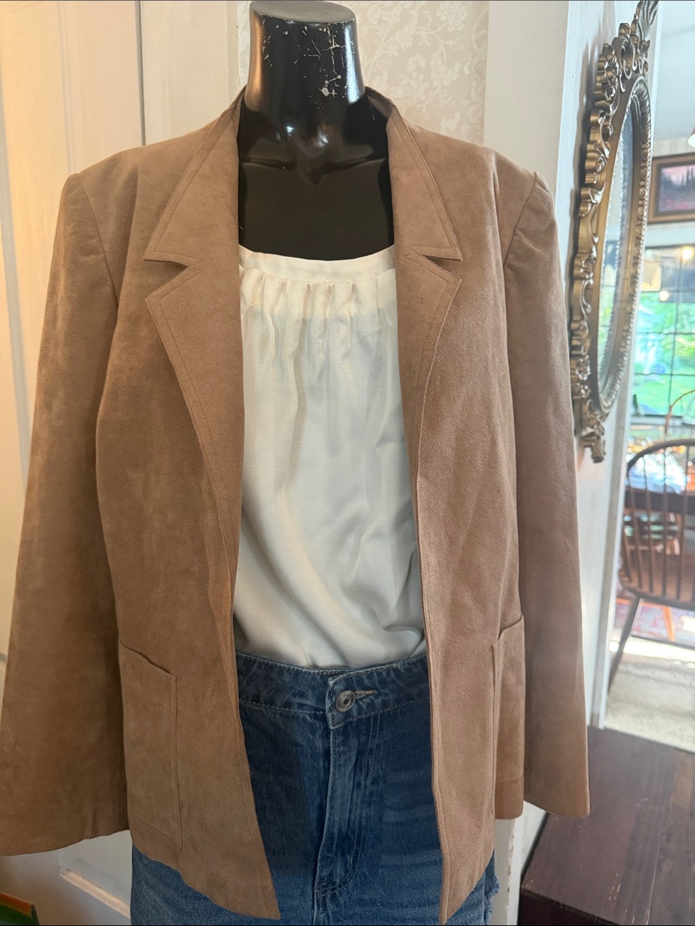 Vintage Abe Schrader Faux Suede Camel Tan Blazer Size 12